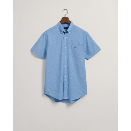 Camisa de manga curta em linho e algodão
